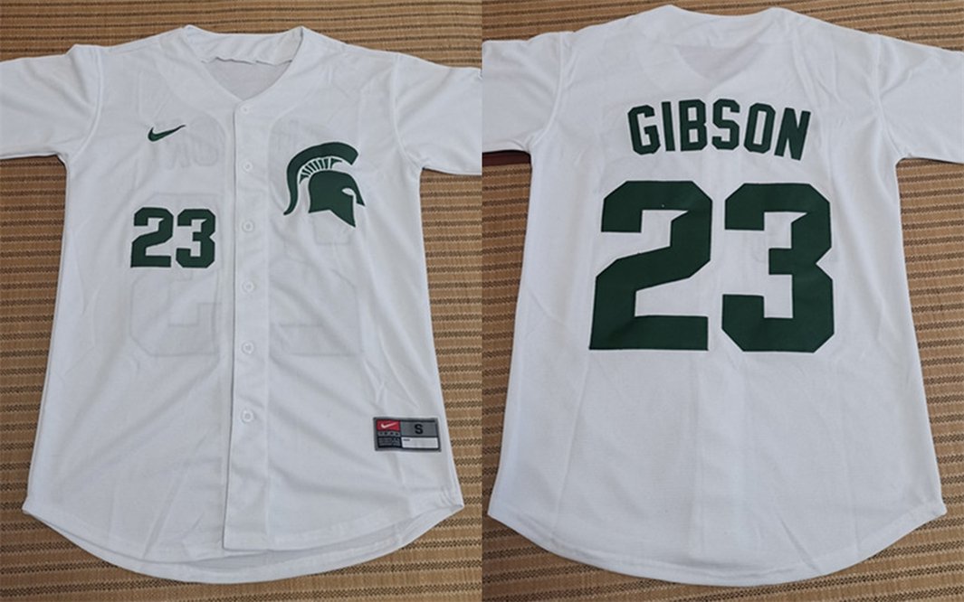Men's Michigan State Spartans #23 Kirk Gibson White Team Logo College Baseball Game Jersey