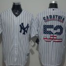 New York Yankees #52 C.C. Sabathia White Strip USA Flag Fashion Stitched Jersey