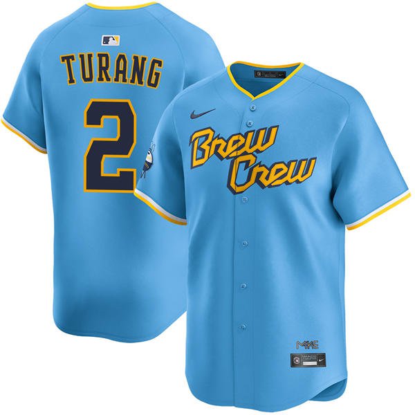 Milwaukee Brewers #2 Brice Turang Powder Blue City Connect Cool Base Stitched Jersey