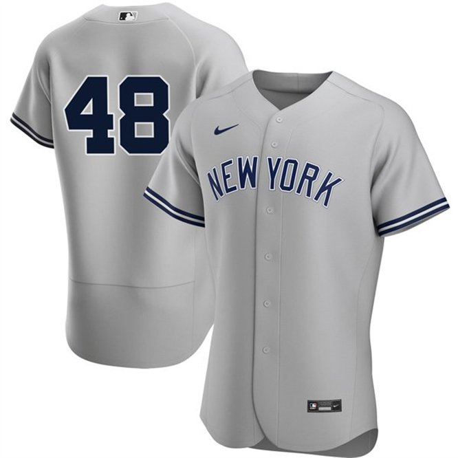 Men's Yankees #48 Anthony Rizzo No Name Flex Baseball Jersey Grey