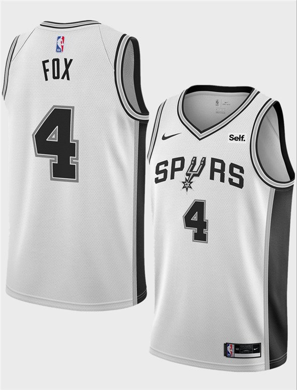 Men's San Antonio Spurs #4 De'Aaron Fox White Association Edition Stitched Basketball Jersey