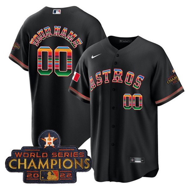 Men's Houston Astros Active Player Custom Black Mexico With World Serise Champions Jersey