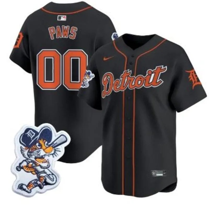 Detroit Tigers Custom Name Numbers Black Paws Patch Limited Jersey