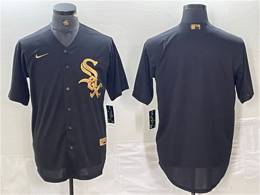 Men's Chicago White Sox Blank Black Gold Cool Base Stitched Jersey