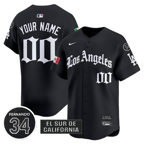 Men's Los Angeles Dodgers Active Player Custom Black With 2025 LA Gothic Style Patch Vapor Jersey