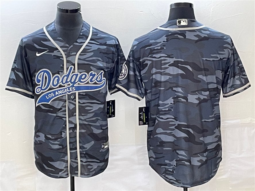 Men's Los Angeles Dodgers Blank Gray Camo Cool Base With Patch Baseball Jersey