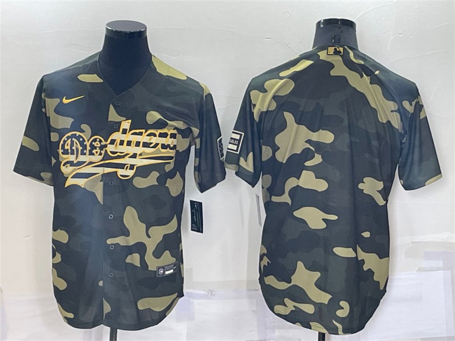 Men's Dodgers Blank Camouflage USA Flag Baseball Jersey