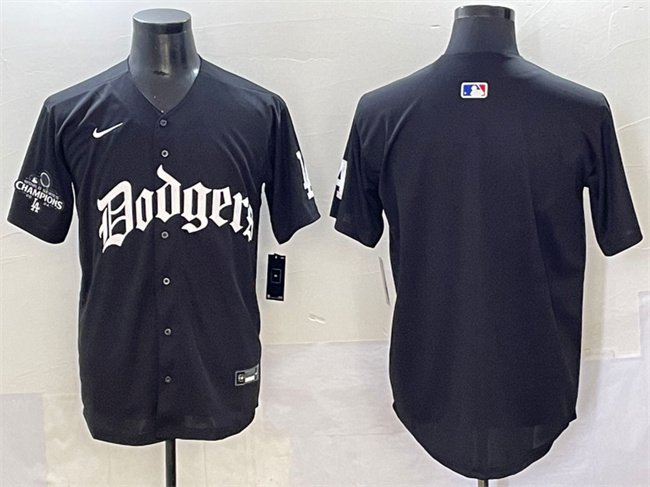 Men's Los Angeles Dodgers Blank Black 2025 LA Gothic Style With 2024 World Jersey
