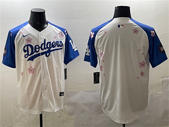 Men's Los Angeles Dodgers Blank White Royal 2025 Tokyo Series Limited Jersey