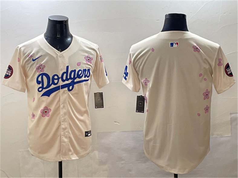 Men's Los Angeles Dodgers Blank Cream 2025 Tokyo Series Limited Stitched Jersey