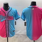 Men's New York Yankees Blank Pink/Blue Limited Stitched Player Jersey
