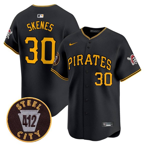 PIT #30 Paul Skenes Black 412 Patch Limited V3 Player Stitched Jersey