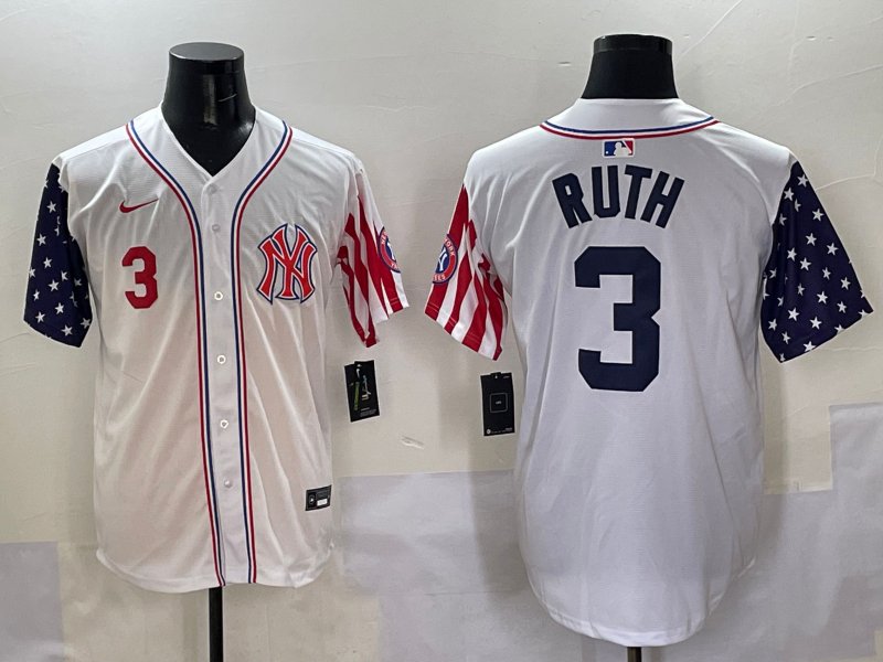 Men's New York Yankees #3 Babe Ruth White American Style Limited Stitched Baseball Jersey