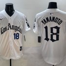 Dodgers #18 Yoshinobu Yamamoto White Mexico 2025 LA Gothic Style With Fernando Patch Jersey