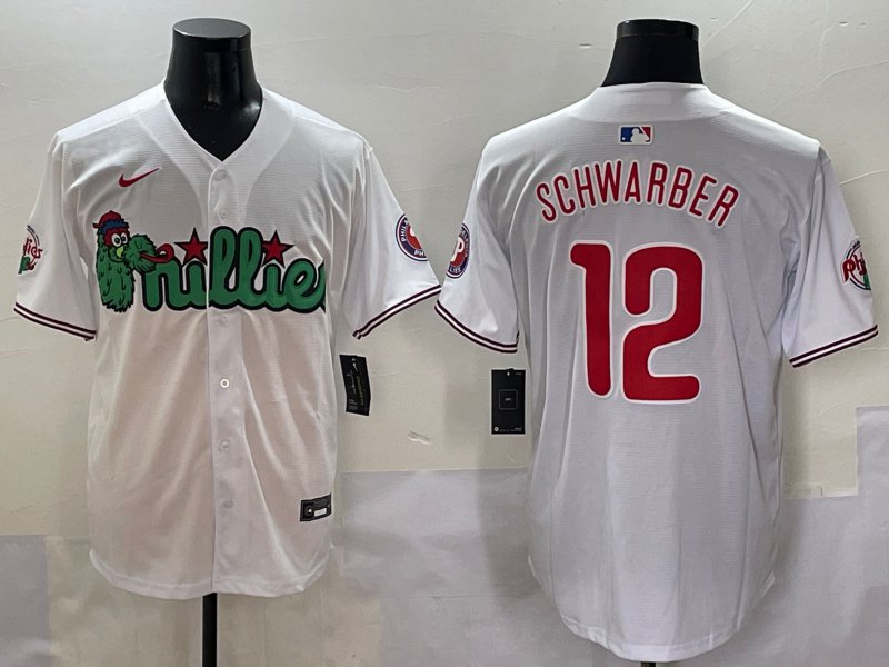 Philadelphia Phillies #12 Kyle Schwarber White Green Baseball Stitched Jersey
