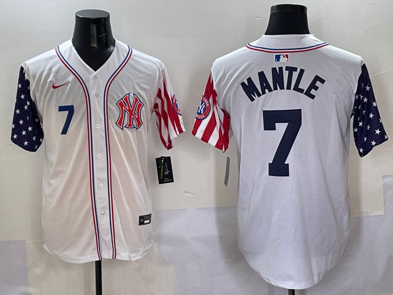 Men's New York Yankees #7 Mickey Mantle White American Style Limited Stitched Baseball Jersey