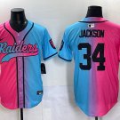 Las Vegas Raiders #34 Bo Jackson Pink Blue Limited Stitched Baseball Jersey
