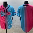 Men's Philadelphia Eagles Blank Pink Blue Limited Stitched Baseball Jersey