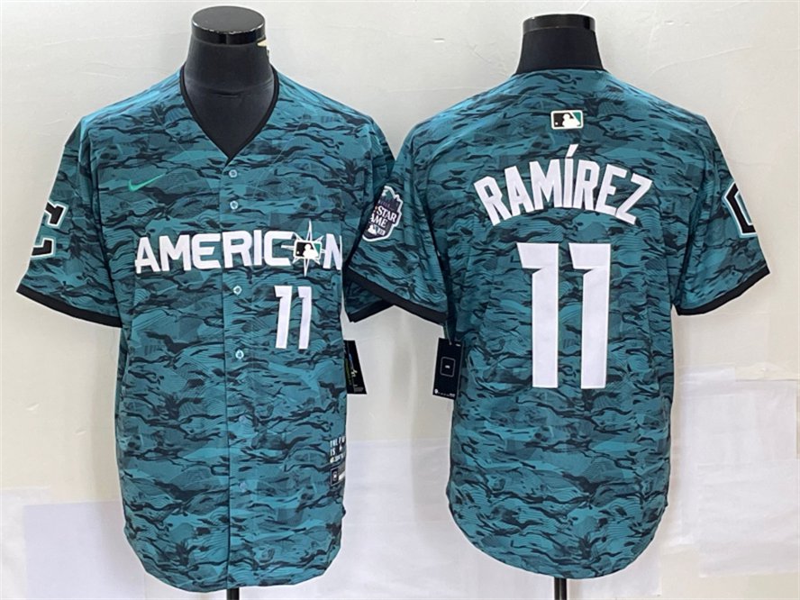 Men's CLE #11 Jose Ramirez Number Teal 2023 All Star Cool Base Stitched Jersey