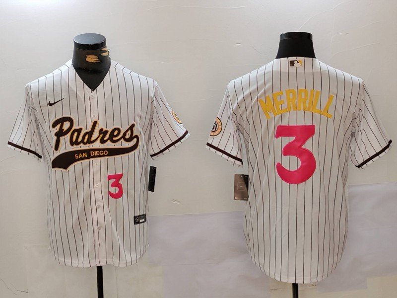 Men's San Diego Padres #3 Jackson Merrill white Cool Base Stitched Baseball jersey