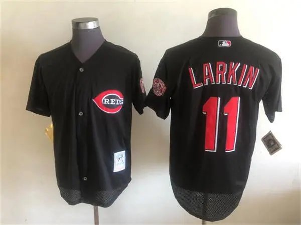 Cincinnati Reds #11 BARRY LARKIN Black Mesh Cooperstown Collection Mesh Batting Practice Jersey