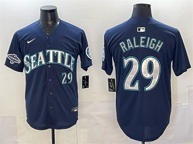 Seattle Mariners #29 Cal Raleigh Navy With 2025 AL West Division Champions Jersey