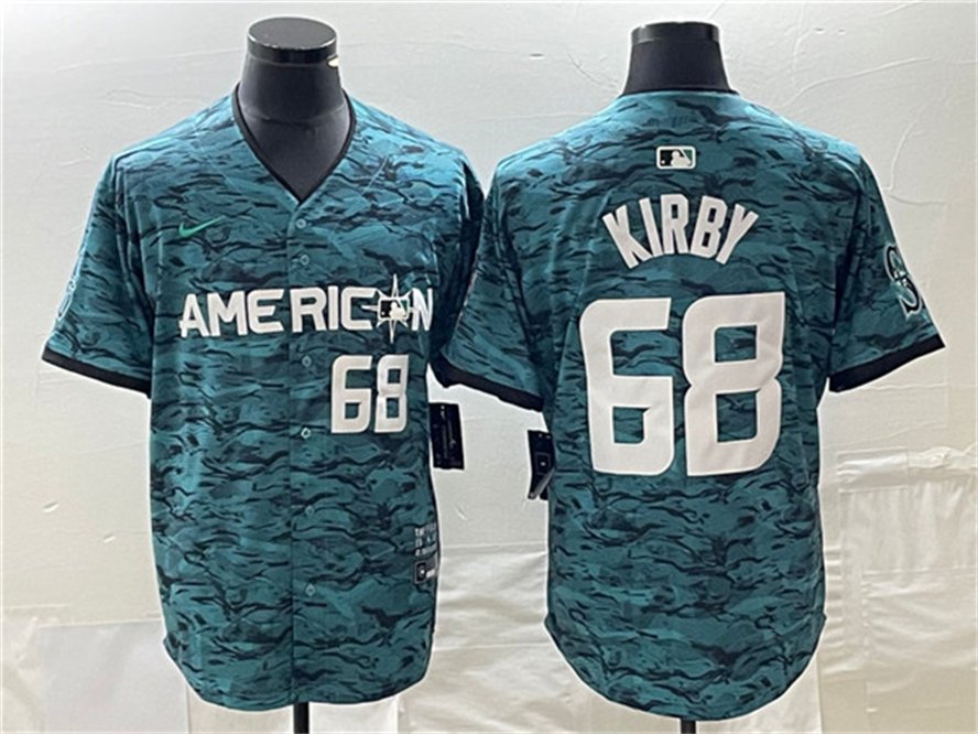Men's Seattle Mariners #68 George Kirby Teal 2023 All-Star Cool Base With Patch Jersey