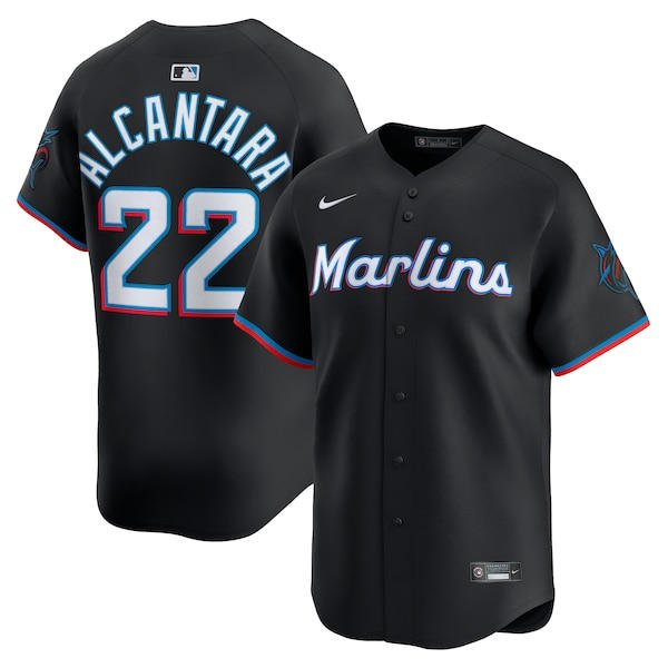 Men's Miami Marlins #22 Sandy Alcantara Black Cool Base Stitched Jersey
