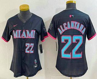 Women's Miami Marlins #22 Sandy Alcantara Number Black 2025 City Connect Jersey