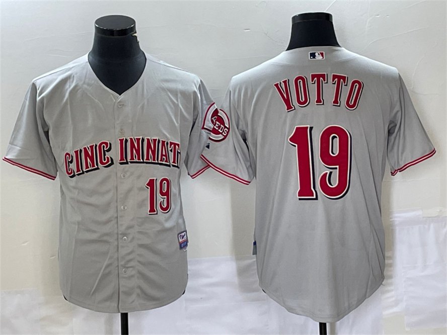 Any Size Cincinnati Reds #19 Joey Votto Cool Baseball Jersey Gray