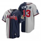 Mens ATL #13 Ronald Acuna Jr. Grey Navy Split Two-Tone Jersey