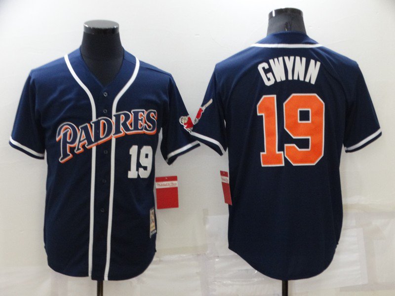 Men's SDP #19 Tony Gwynn Navy Blue Cooperstown Collection Jersey
