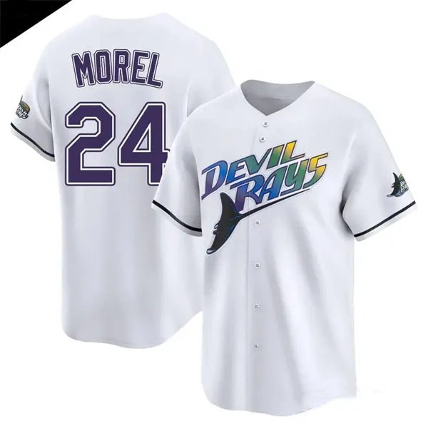 Mens Tampa Bay Rays #24 Christopher Morel White 25th Anniversary Retro Limited Jersey