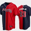 Men's Atlanta Braves #13 Ronald Acuna Jr. Navy Red Spilt Cool Base Stitched Baseball Jersey Jersey