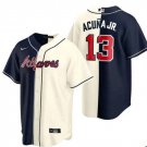 Men's Atlanta Braves #13 Ronald Acuna Jr. Navy Cream Spilt Cool Base Stitched Baseball Jersey