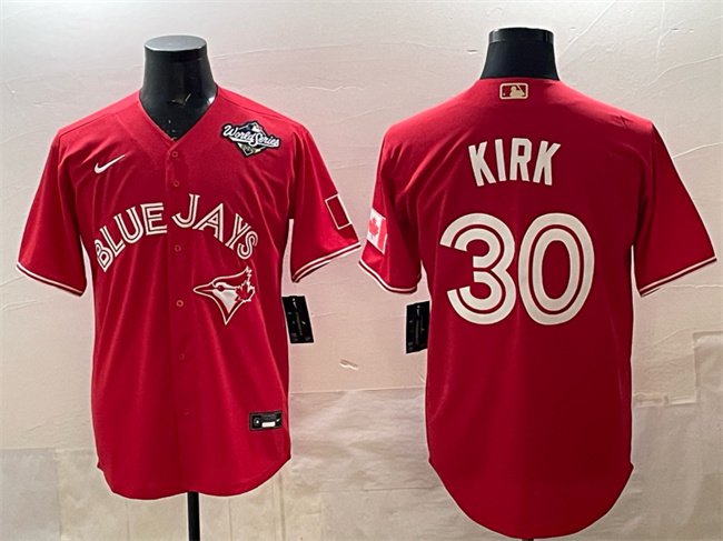 Men's Toronto Blue Jays #30 Alejandro Kirk Red 2025 World Series Cool Base Stitched Jersey