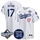 Los Angeles Dodgers #17 Shohei Ohtani White 2025 World Series With No. 34 Patch Limited Jersey