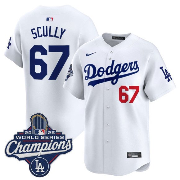 Los Angeles Dodgers #67 Vin Scully White 2025 Champions Stitched Baseball Jersey