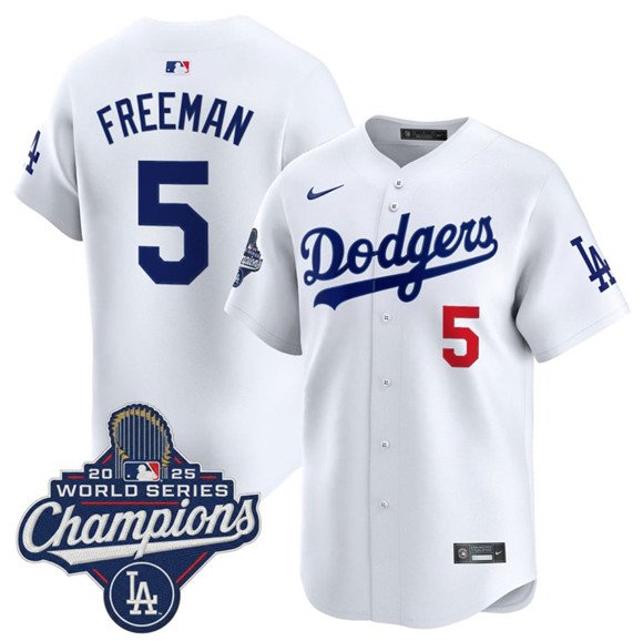 Los Angeles Dodgers #5 Freddie Freeman White 2025 Champions Stitched Player Jersey