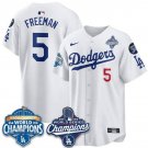 Dodgers #5 Freddie Freeman White 2025 World Series With No. 34 Patch Stitched Player Jersey
