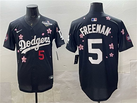 Dodgers #5 Freddie Freeman Black 2025 World Series Patch Tokyo Series Baseball Jersey