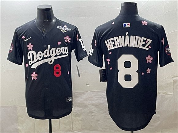 Los Angeles Dodgers #8 Enrique Hern&Atilde;&iexcl;ndez Black 2025 World Series Patch Tokyo Series Jersey