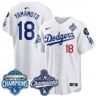 Dodgers #18 Yoshinobu Yamamoto White 2025 World Series With No. 34 Patch Stitched Baseball Jersey