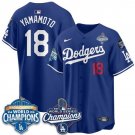 Dodgers #18 Yoshinobu Yamamoto Blue 2025 World Series With No. 34 Patch Stitched Baseball Jersey
