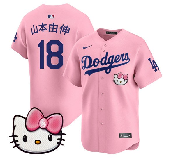 2025 Los Angeles Dodgers #18 &aring;&plusmn;&plusmn;&aelig;�&not;&ccedil;�&plusmn;&auml;&frac14;&cedil; Pink Hello Kitty Vapor Limited Stitched Jersey
