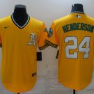 Men's OAK #24 Rickey Henderson Yellow Throwback Cool Base