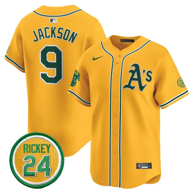 OAK #9 Reggie Jackson Gold Yellow Limited With Patch Jersey