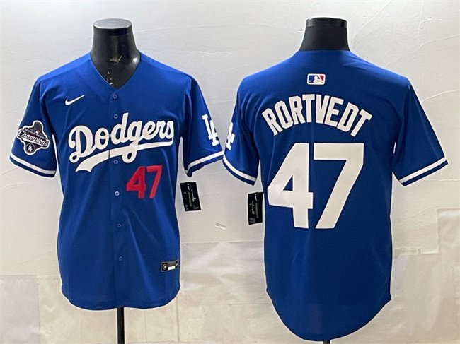 Los Angeles Dodgers #47 Ben Rortvedt Royal 2025 World Series Champions Stitched Baseball Jersey