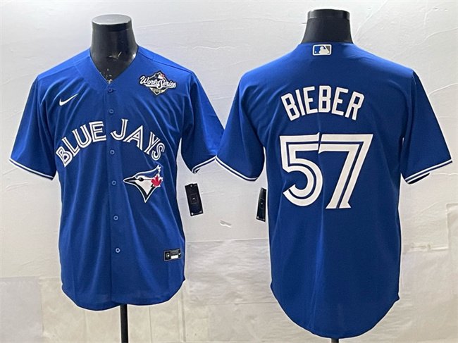 Toronto Blue Jays #57 Shane Bieber Royal 2025 World Series Cool Base Stitched Baseball Jersey