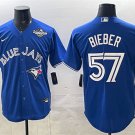 Toronto Blue Jays #57 Shane Bieber Royal 2025 World Series Cool Base Stitched Baseball Jersey
